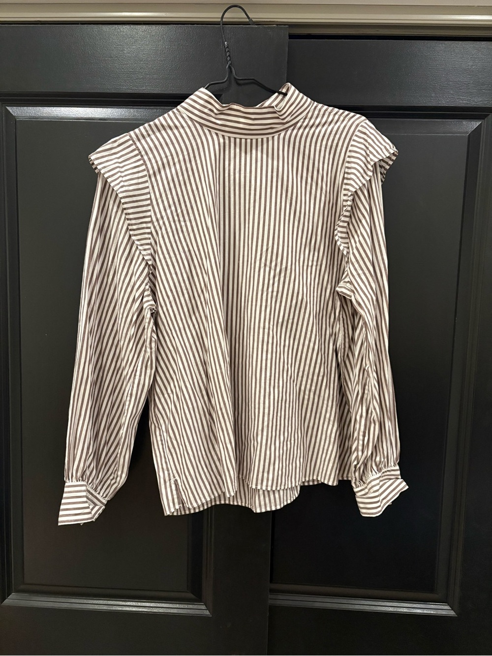Everlane Brown and White Striped Button-Down Blouse